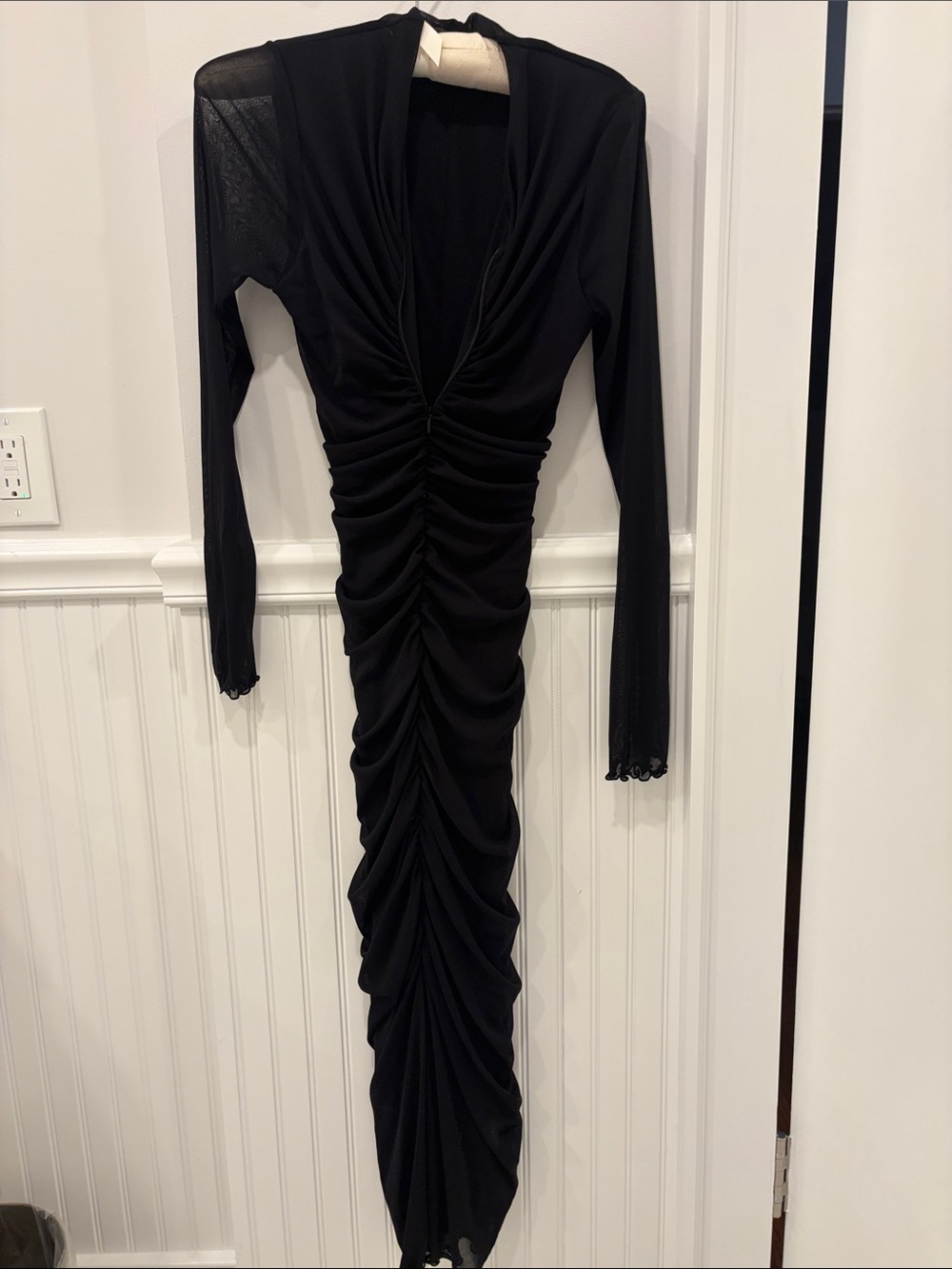 Diane Von Furstenberg Black Long Sleeve Ruched Maxi Dress